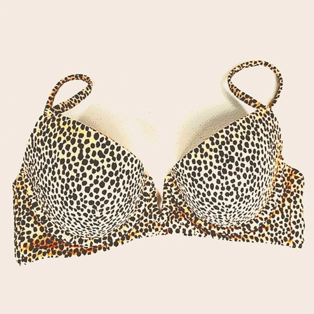 Leopard Print Padded Bra 34B Rose Gold Clasp Pink Interior Underwire Pushup